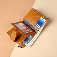 Leather Rfid Wallet with Dual Zippers - Brown thumbnail