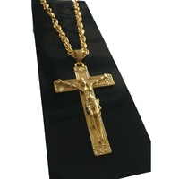 Jesus Christ Metal Necklace Chain Pendant Chain Jewellery Crucifix - Gold thumbnail