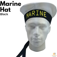 MARINE HAT Cap White BLACK Skipper Navy Sea Fancy Dress Sailor Costume Accessory thumbnail