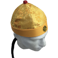 CHINESE LANDLORD HAT Oriental Asian Cap w Ponytail Party Costume Traditional - Yellow thumbnail