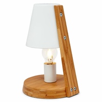 32cm Wooden Base Modern Desk Table Lamp Light Metal Shade Designer - White thumbnail
