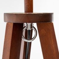 Natural Wooden Tripod Floor Lamp w/ Round Shelf + Off White Linen Shade - Cherry thumbnail