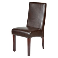 Set of 2 Rome Leather Brown Dining Chairs Durable Seat Wood Kitchen Cafe thumbnail