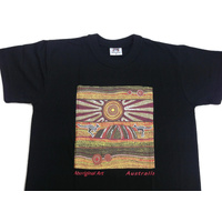 Mens Australia T Shirt Aboriginal Art 100% Cotton Souvenir Indigenous Tee - Black - XXL thumbnail