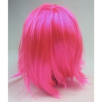 Bob Wig Costume Short Straight Fringe Cosplay Party Full Hair Womens Fancy Dress - Hot Pink thumbnail