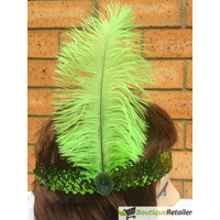 1920s FLAPPER HEADBAND Headpiece Feather Sequin Charleston Costume Gatsby Dance - Green thumbnail