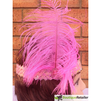 1920s FLAPPER HEADBAND Headpiece Feather Sequin Charleston Costume Gatsby Dance - Light Pink thumbnail