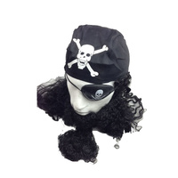 PIRATE WIG Costume Fancy Dress Caribbean with Bandana & Beard Party Eye Patch thumbnail