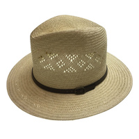 Natural STRAW PANAMA HAT FEDORA Summer Trilby Sun Summer Cap BR108 - 58cm thumbnail