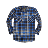 Mens Flannelette Long Sleeve Shirt 100% Cotton Check Authentic Flannel - Full Placket - Turquoise/Black - 3XL thumbnail