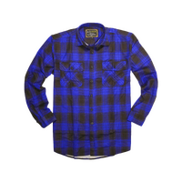 Mens Flannelette Long Sleeve Shirt 100% Cotton Check Authentic Flannel - Full Placket - Royal Blue - 3XL thumbnail