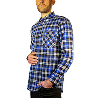 Mens 100% Cotton Flannelette Shirt Long Sleeve Check Authentic Flannel - Denim - 5XL thumbnail