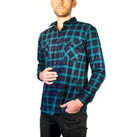 Mens 100% Cotton Flannelette Shirt Long Sleeve Check Authentic Flannel - Green/Navy - L thumbnail