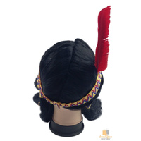 Womens Native American Wig w/ Red Feather Pigtail Indian Party Costume Hair thumbnail