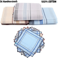 Mens HANDKERCHIEFS 100% Cotton Pocket Square Hanky Handkerchief 35x35cm - 36 Hankies thumbnail