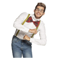 NERD COSTUME KIT Set Geek Glasses Fancy Dress Retro Funny Braces Bow Tie Party thumbnail