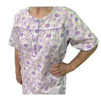 Womens 100% Cotton Short Sleeve Nightie Gown Night Sleepwear Pyjamas PJ Pajamas - Lilac - 20 thumbnail