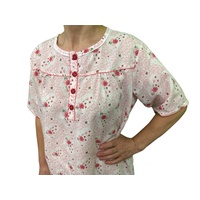 Womens 100% Cotton Short Sleeve Nightie Gown Night Sleepwear Pyjamas PJ Pajamas - Pink - 16 thumbnail
