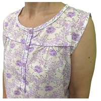 Womens 100% Cotton Sleeveless Nightie Gown Night Dress Pyjamas PJ Pajamas Sleep - Lilac - 12 thumbnail