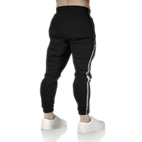 Mens Fleece Skinny Track Pants Jogger Gym Casual Sweat Trackies Warm Trousers - Black/White Stripe - L thumbnail