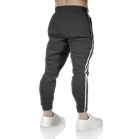 Mens Fleece Skinny Track Pants Jogger Gym Casual Sweat Trackies Warm Trousers - Charcoal Marle/White Stripe - S thumbnail