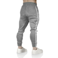 Mens Fleece Skinny Track Pants Jogger Gym Casual Sweat Trackies Warm Trousers - Grey Marle/White Stripe - L thumbnail