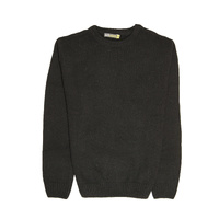 100% SHETLAND WOOL CREW Round Neck Knit JUMPER Pullover Mens Sweater Knitted - Plain Black - 4XL thumbnail