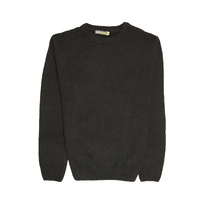 100% SHETLAND WOOL CREW Round Neck Knit JUMPER Pullover Mens Sweater Knitted - Plain Black - XXL thumbnail