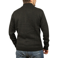 100% SHETLAND WOOL Half Zip Up Knit JUMPER Pullover Mens Sweater Knitted - Plain Black - XXL thumbnail
