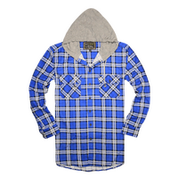 Mens Cotton Flannelette Shirt w Jersey Hood Long Sleeve Flannel - Spanish Blue - 6XL thumbnail