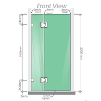 90x80cm Corner Frameless Shower Screen with Gunmetal Brackets and SS Hinges, Round Handle thumbnail