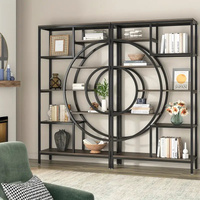 NNETMLT 8-Tier 71-Inch Industrial Geometric Bookcase with Metal Frame thumbnail