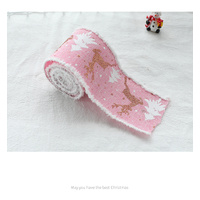 Christmas-Themed Decorative Wired Ribbon Burlap– Reindeer and Tree Print Rolled Fabric Set ,Diameter 6.8 cm, length 2 cm (two set, 6 pieces in total) thumbnail