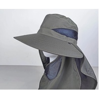 Light Gray Outdoor UV Protection Hat for Men - Detachable Face & Neck Shield, Large Brim Sun Hat for Fishing, Hiking, and Outdoor Activities thumbnail