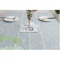 160*100cm Beige Striped Cotton Linen Embroidered Tassel Tablecloth - European & American Pastoral Style for Restaurants thumbnail