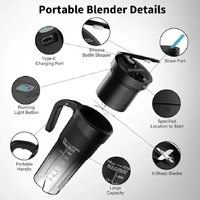 Black Portable Juicer Cup with Straw, USB Rechargeable 6-Blade Blender, Multi-Function Juice Maker for Travel and Outdoor Use thumbnail