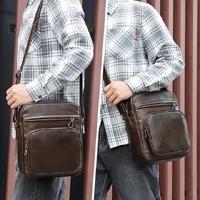 Dark Brown Men's Genuine Leather Casual Shoulder Bag, Minimalist Crossbody Bag for Everyday Use thumbnail