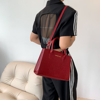 Black Elegant Faux Crocodile Leather Handbag - Stylish Tote Bag with Adjustable Strap thumbnail