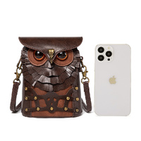 Handcrafted Leather Owl Crossbody Bag – Unique Retro Design Shoulder Purse for Women thumbnail