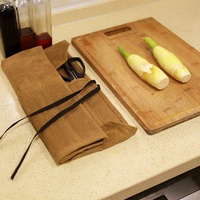Green Durable Waxed Canvas Knife Roll Bag - Portable Chef Tool Organizer thumbnail