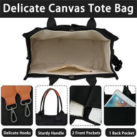 Black Stylish Canvas Briefcase Tote Bag with Large Capacity for Women thumbnail