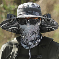Gray Camouflage Solar-Powered Cooling Wide Brim Hat - USB Rechargeable Dual Fan Fisherman Cap - UPF50+ Sun Protection and Quick-Dry Design for Men and thumbnail
