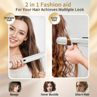 Pink Portable Mini Wireless Hair Straightener - USB Rechargeable, 2-in-1 Curling & Straightening Iron, Adjustable 3-Temperature Settings , 20s Fast He thumbnail