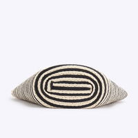 Black And Brown Stripes Handmade Large Capacity Striped Beach Tote Bag with Zipper and Inner Pocket - Summer Vacation Woven Shoulder Bag for Women thumbnail