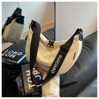 Off White With Black Suspenders Large Capacity Canvas Shoulder Bag - Casual Crossbody Dumpling Bag thumbnail