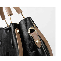 Black Elegant Embossed PU Leather Tote Bag for Women - Large Capacity Handbag with Inner Pouch thumbnail