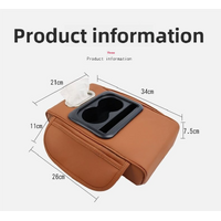 GT-6 Embroidery Beige ,Multifunctional Car Armrest Storage Box Cushion - Universal Fit with Cup Holder and Tissue Dispenser thumbnail