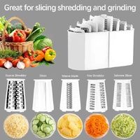 White 10-in-1 Manual Vegetable Slicer with Interchangeable Blades - Multifunctional Rotary Grater and Shredder for Kitchen Use thumbnail