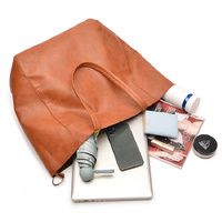 Brown Classic Large PU Leather Tote Bag with Inner Pouch - Elegant and Functional thumbnail