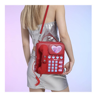 Red Sweet Girl Creative Crossbody Bag with Telephone Design, PU Material, Lightweight and Unique thumbnail